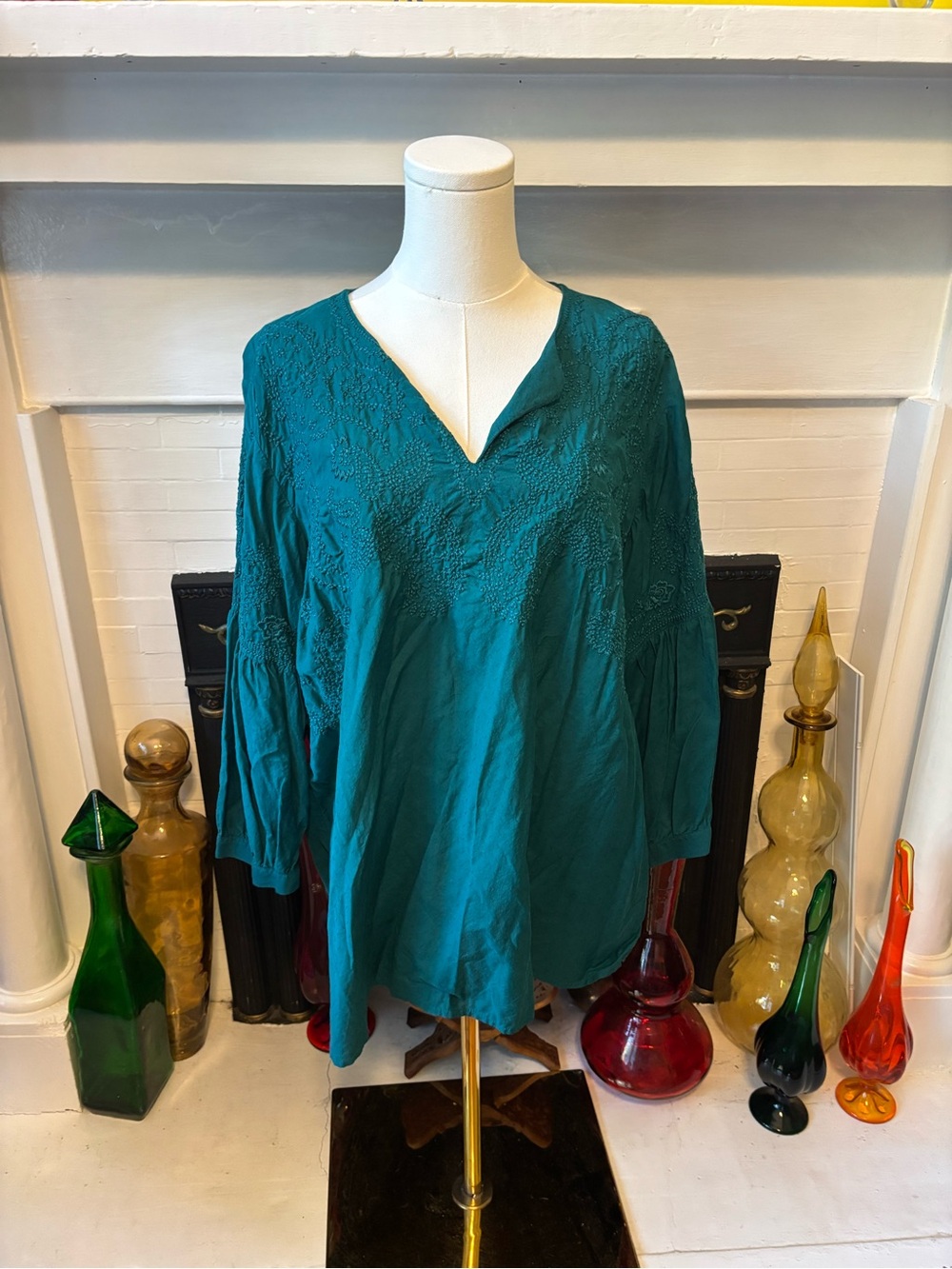 J. Jill Teal Embroidered V-Neck Tunic